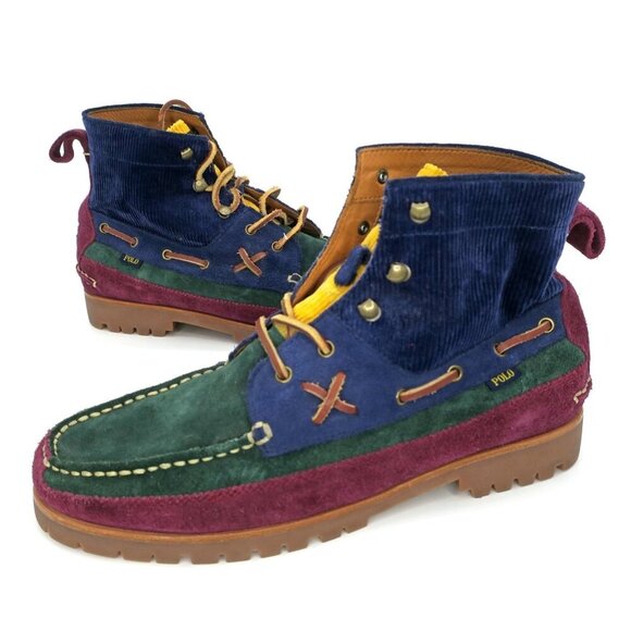 Polo Country Ralph Lauren Ranger Mid Boots Mens 10.5 Color Block Suede Corduroy - Picture 1 of 7